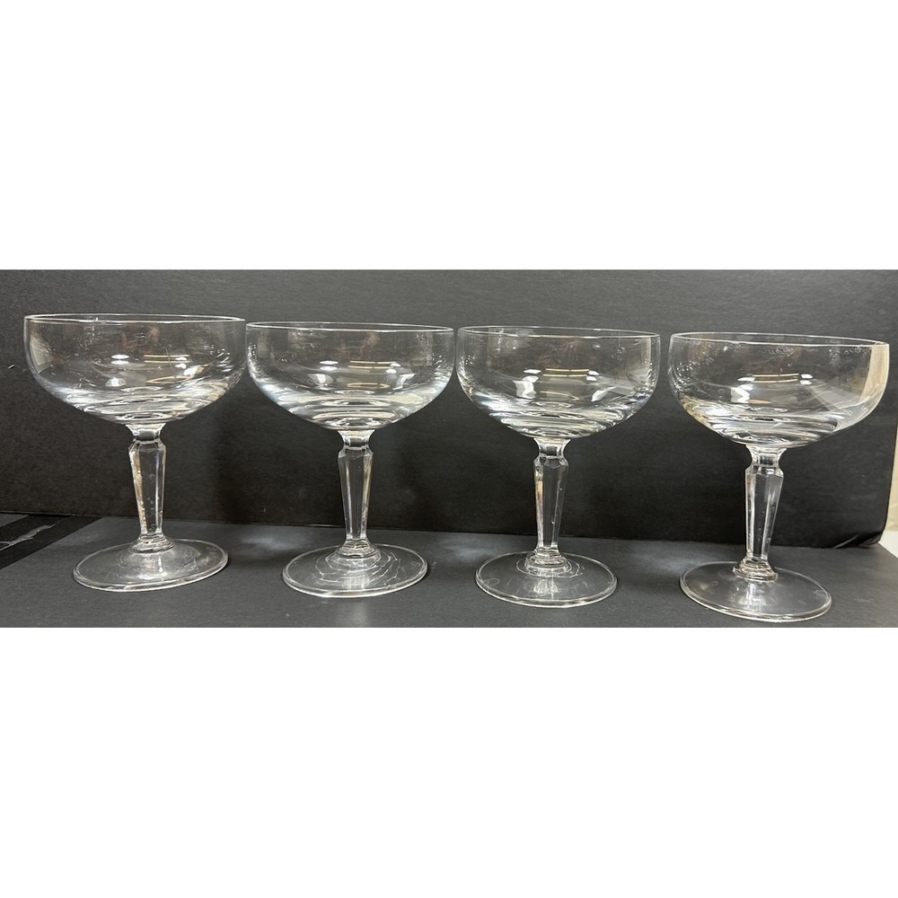 Coupe Champagne Glasses Cocktail Hexagonal Stem Clear 5 1/8" Set Of 4 Sherbet